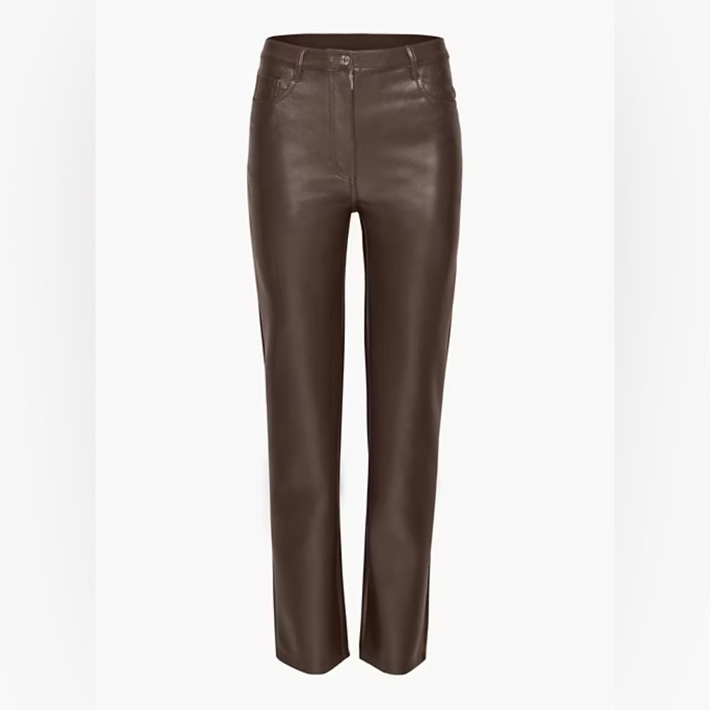 Arutzia Wilfred Chocolate Brown Leather Straight Leg Pants 4
